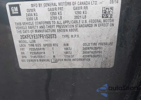 2015 GMC Terrain Slt-2 from USA, damaged, VIN 2GKFLYE37F6152073